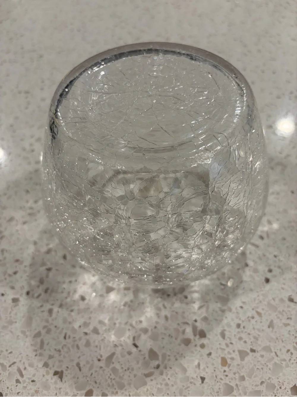 Clear Crackle Glass Vase - Small Rounded Bowl 6”